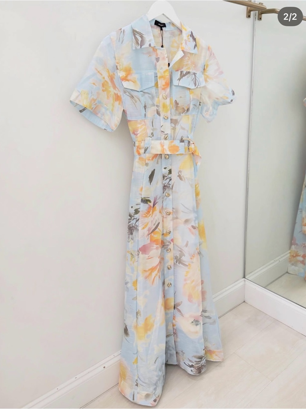 Beulah Light Blue Floral Button-Front Maxi Dress